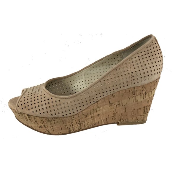 J.LITVACK Stud •Suede Leather• Cork Platform--Nude - New in Box - Picture 1 of 2